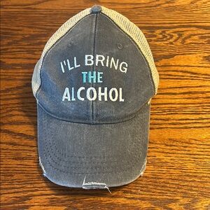Adams distressed navy and tan ollie cap “I’ll Bring The Alcohol” adjustable